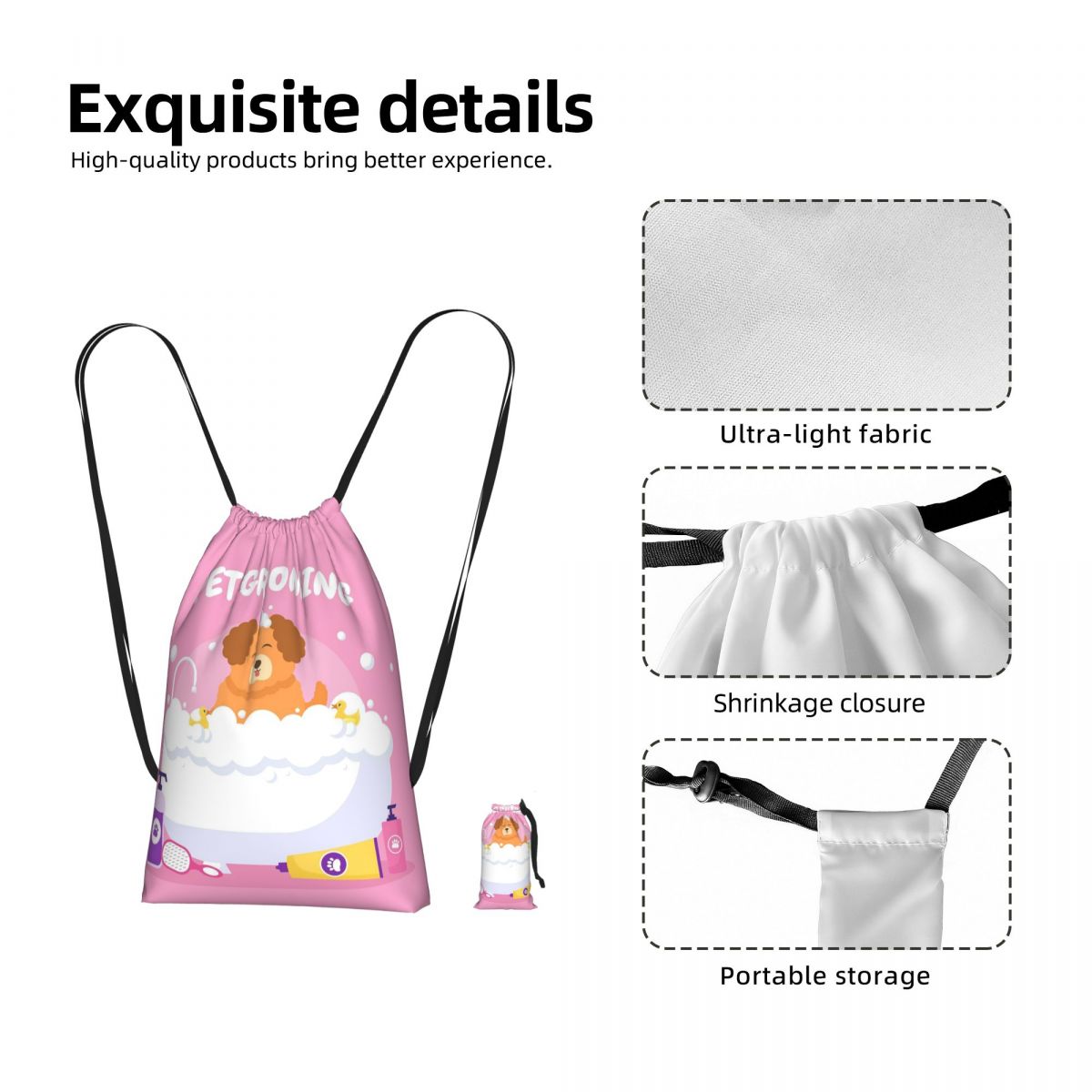 Drawstring Gym Bag - 개와 고양이를 위한 애완동물 미용용 드로스트링