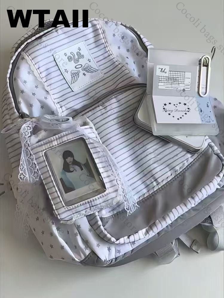 패션 스트라이프 도트 장식 백팩 소녀용 백팩 캐주얼 가 - Canvas Backpack Casual 리뷰 및 가격